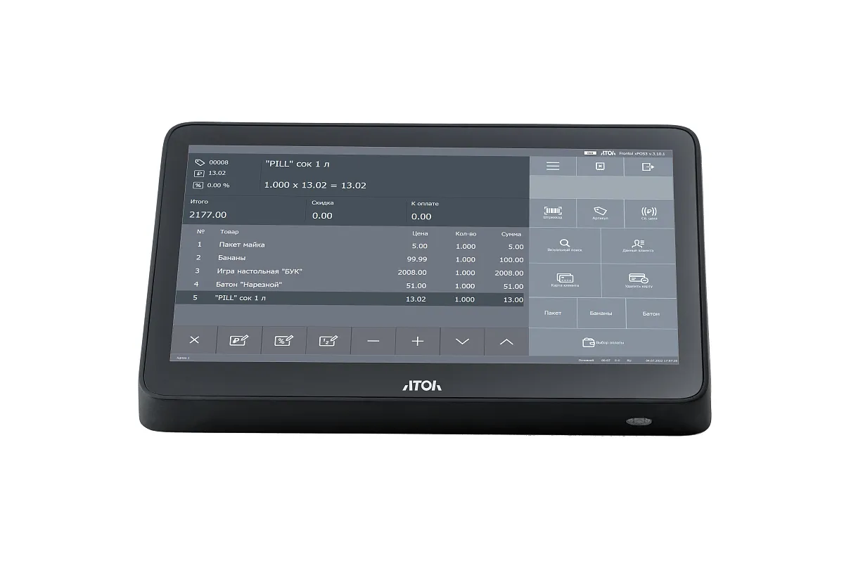 Сенсорный терминал АТОЛ Optima (11.6", J3455, 8 ГБ DDR3L, SSD 256 Гб M.2, АКБ, с ОС). V7