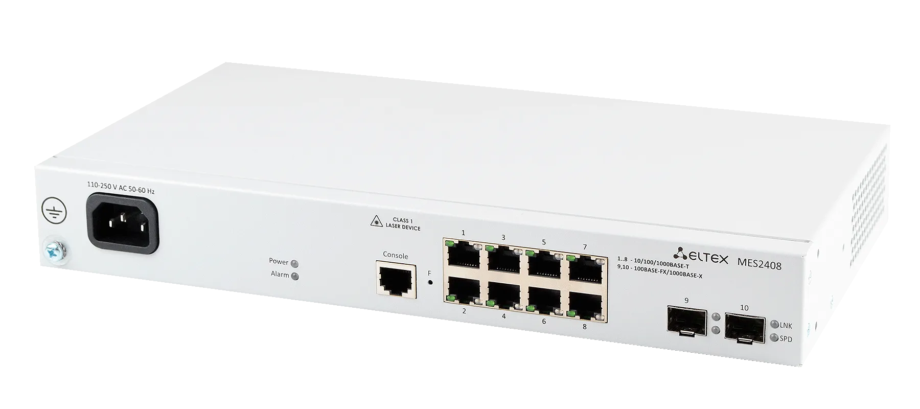 Ethernet-коммутатор MES2408B, 8x1G RJ45 + 2x100/1000 SFP, L2, 220V AC/12V DC